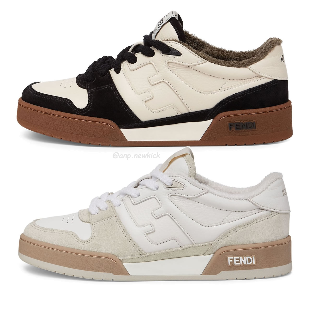 Fendi Match Cream Black White Suede And Leather Low Top Sneakers (1) - newkick.cc